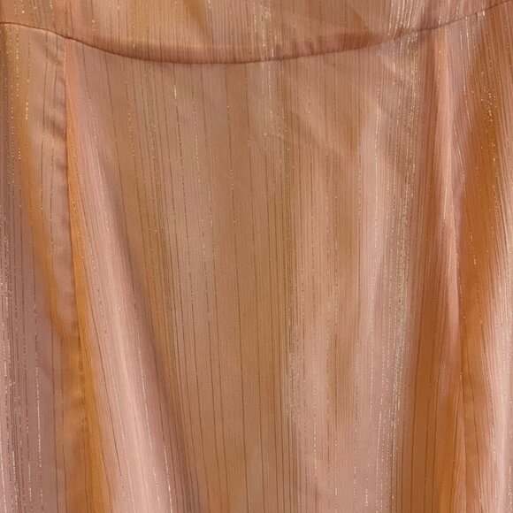 Halston peach gold metallic cold shoulder midi Georgette formal dress 12 - Picture 5 of 14